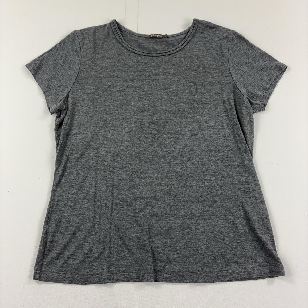 J. McLaughlin T-Shirt Womens Large Gray Crew Neck Short Sleeve Silk Cotton Blend